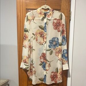 Chico's Sheer Floral Button Down Blouse